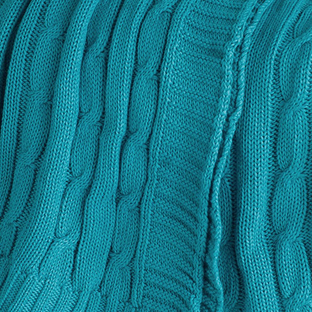 50" X 60" Teal Blue Cotton Cable Knitted Striped Throw Blanket