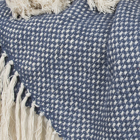 50" X 60" Navy and Ivory Woven Cotton Polka Dots Throw Blanket with Tassels