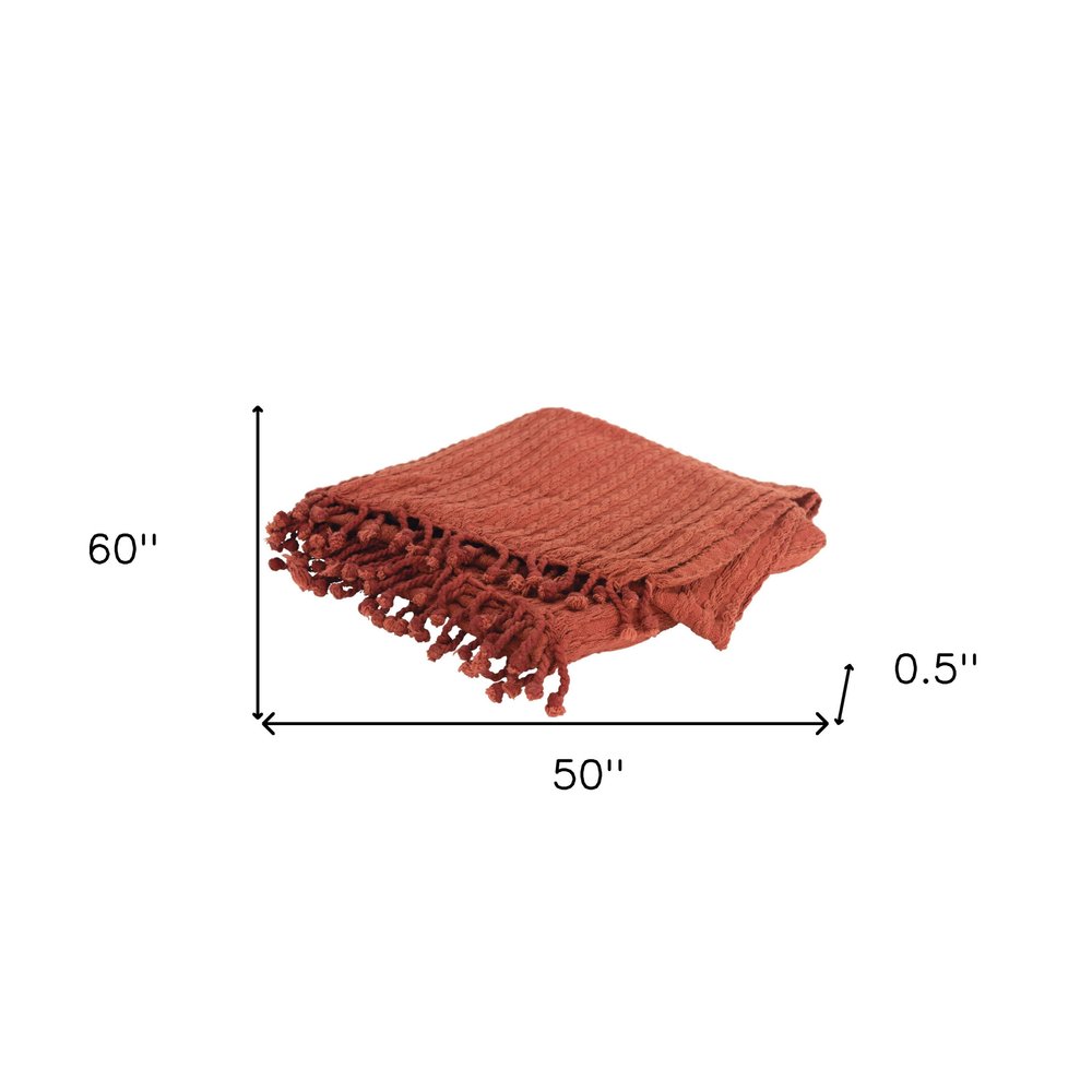 50" X 60" Burnt Orange Cotton Knitted Striped Throw Blanket with Tassels