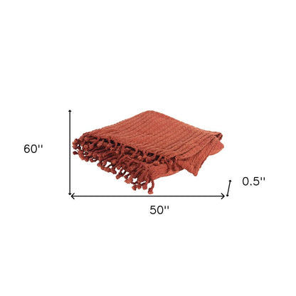 50" X 60" Burnt Orange Cotton Knitted Striped Throw Blanket with Tassels