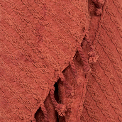 50" X 60" Burnt Orange Cotton Knitted Striped Throw Blanket with Tassels