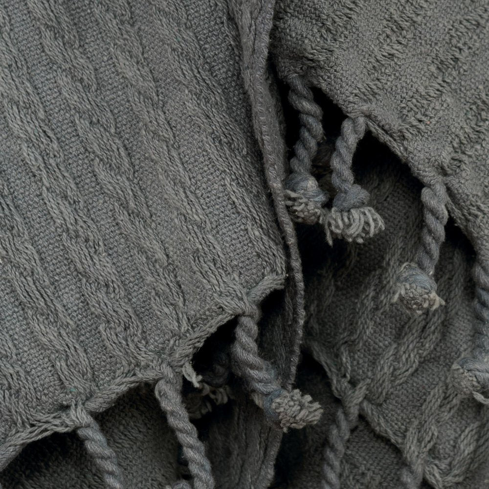 50" X 60" Gray Cotton Knitted Striped Throw Blanket with Tassels