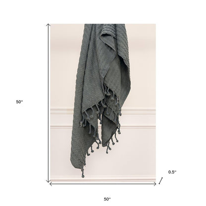 50" X 60" Gray Cotton Knitted Striped Throw Blanket with Tassels