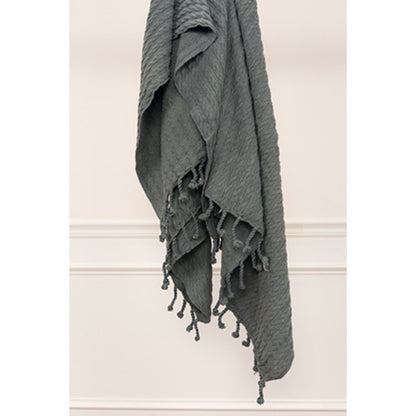50" X 60" Gray Cotton Knitted Striped Throw Blanket with Tassels