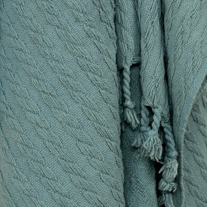 50" X 60" Teal Cotton Cable Knit Throw Blanket with Tassels