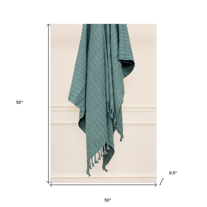 Teal Blue Knitted 100% Cotton Throw Blanket