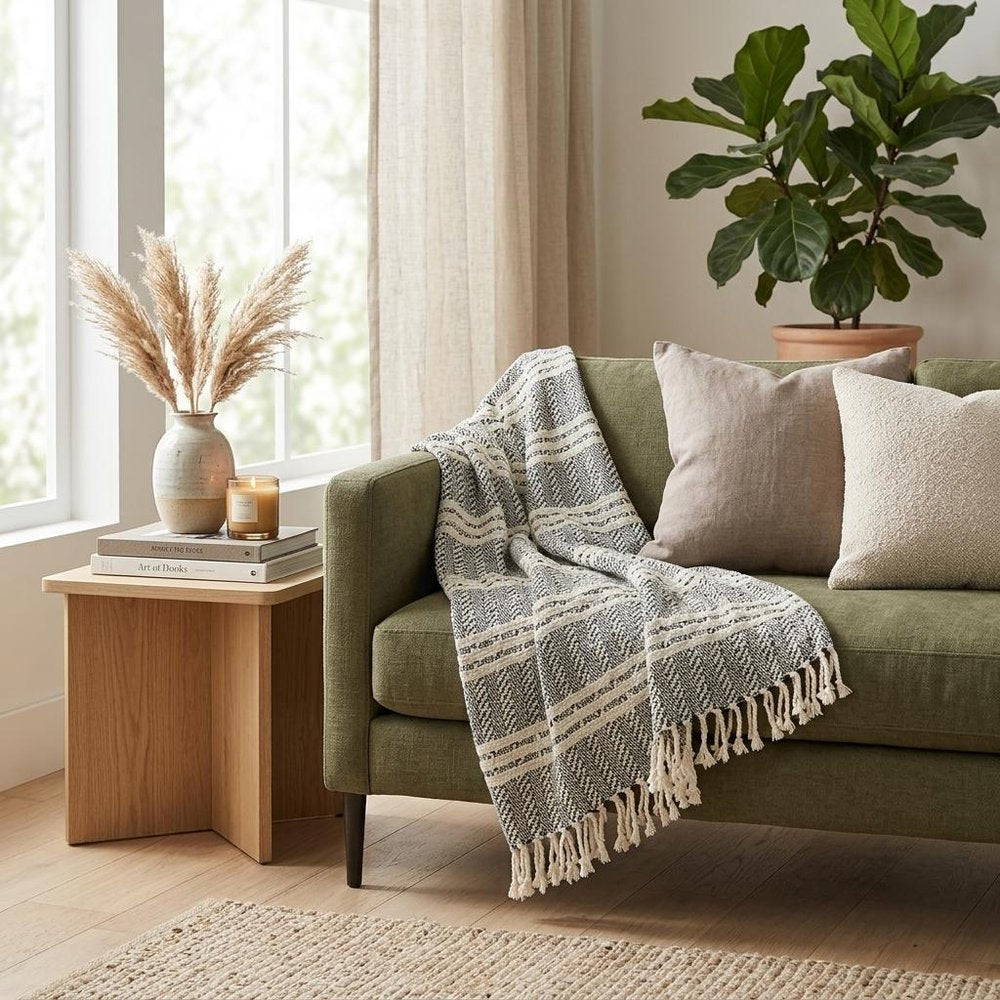 Black Woven 100% Cotton Throw Blanket