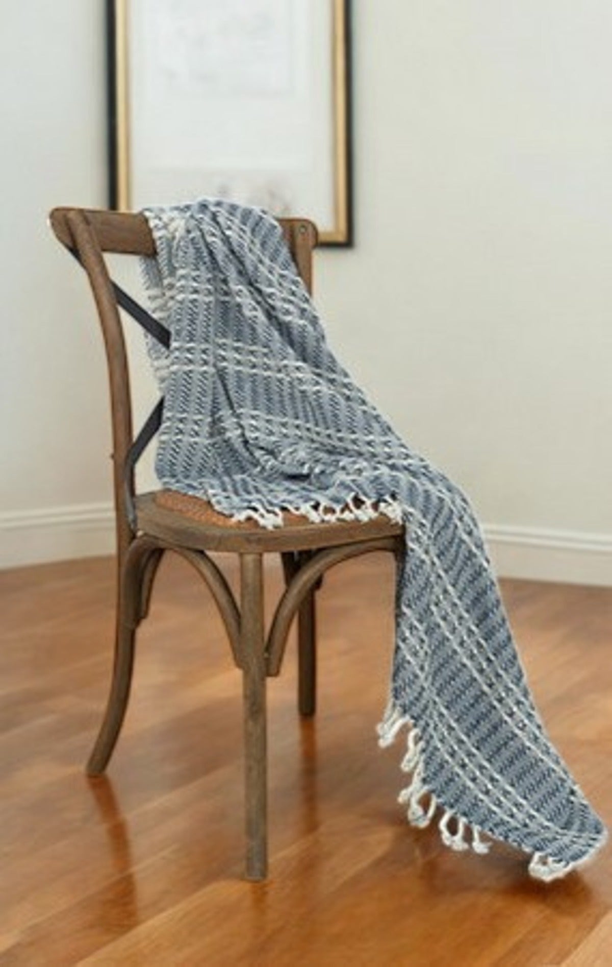 Blue Woven 100% Cotton Throw Blanket