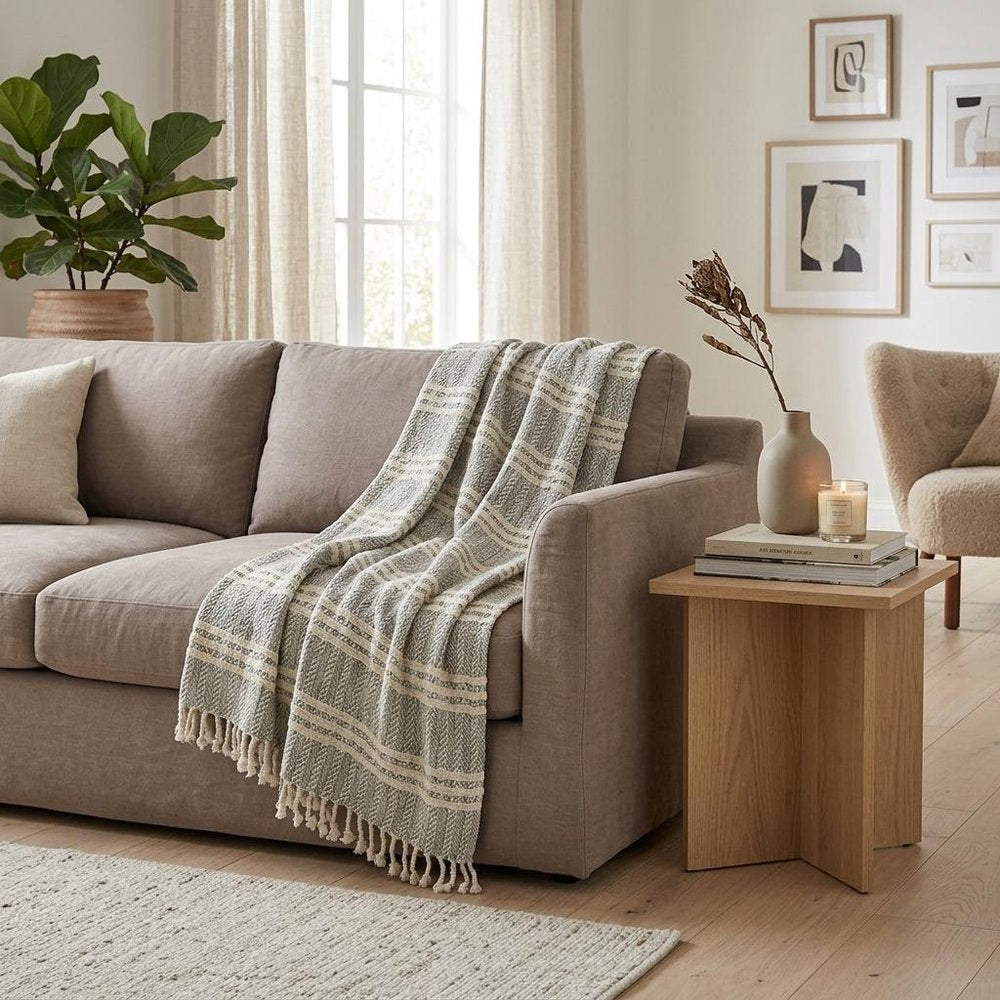 Charcoal Woven 100% Cotton Throw Blanket