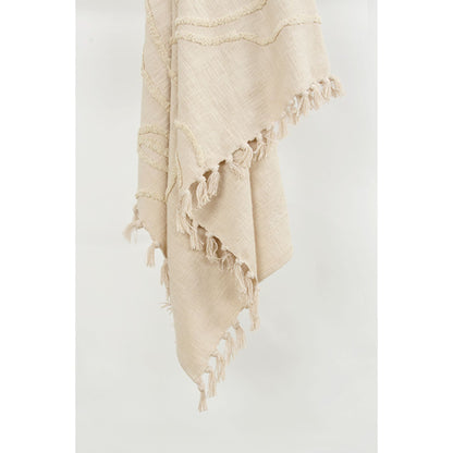 50" X 60" Natural Cotton Woven Floral Throw Blanket with Tassels and Fringe