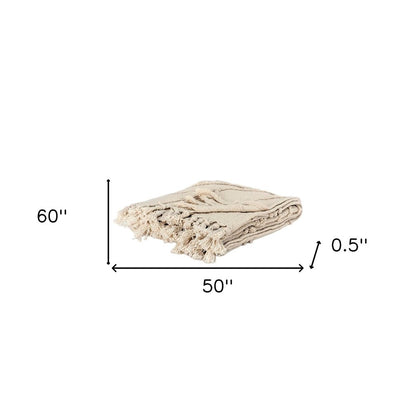 50" X 60" Natural Cotton Woven Floral Throw Blanket with Tassels and Fringe
