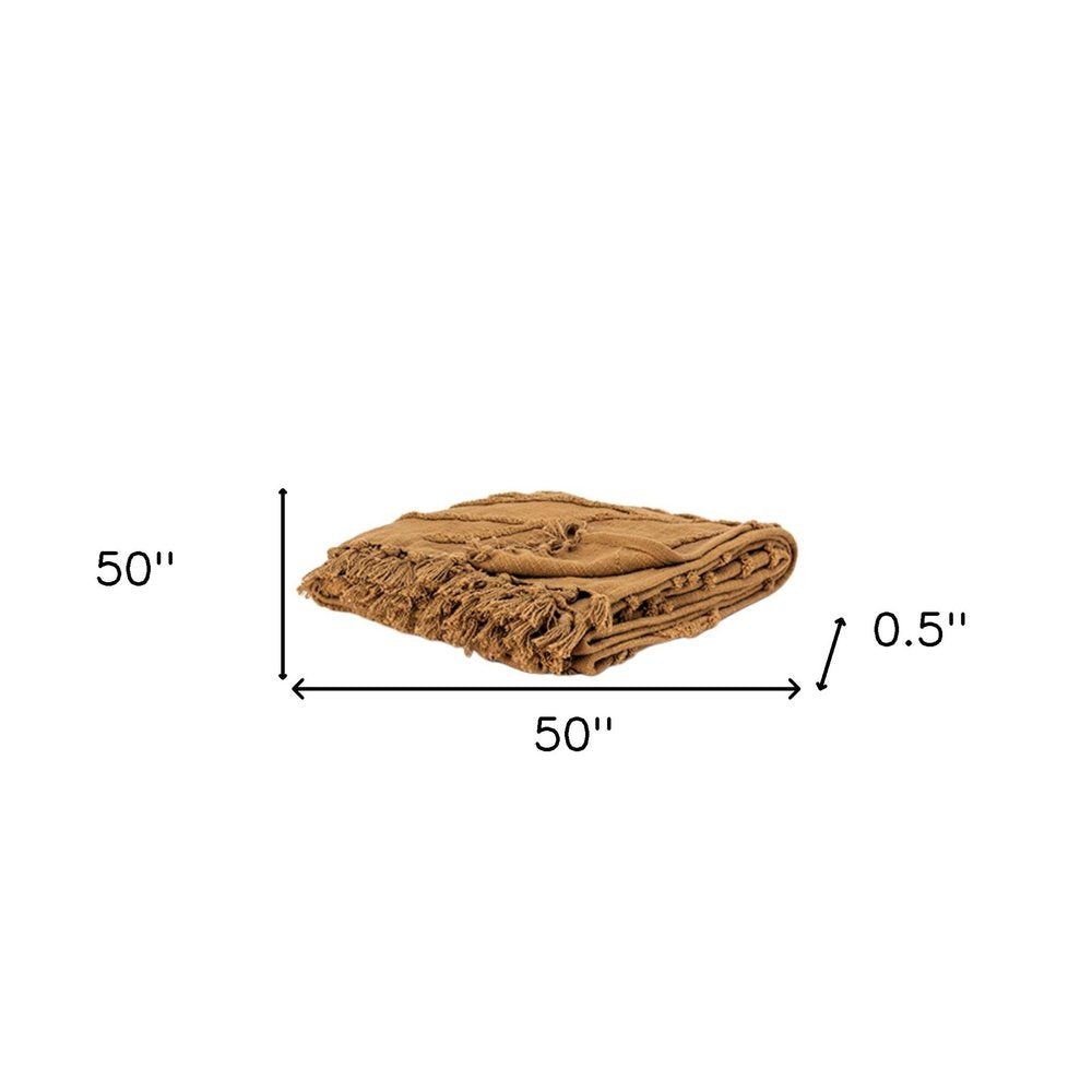 50" X 50" Camel Floral Cotton Woven Throw Blanket