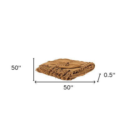 50" X 50" Camel Floral Cotton Woven Throw Blanket