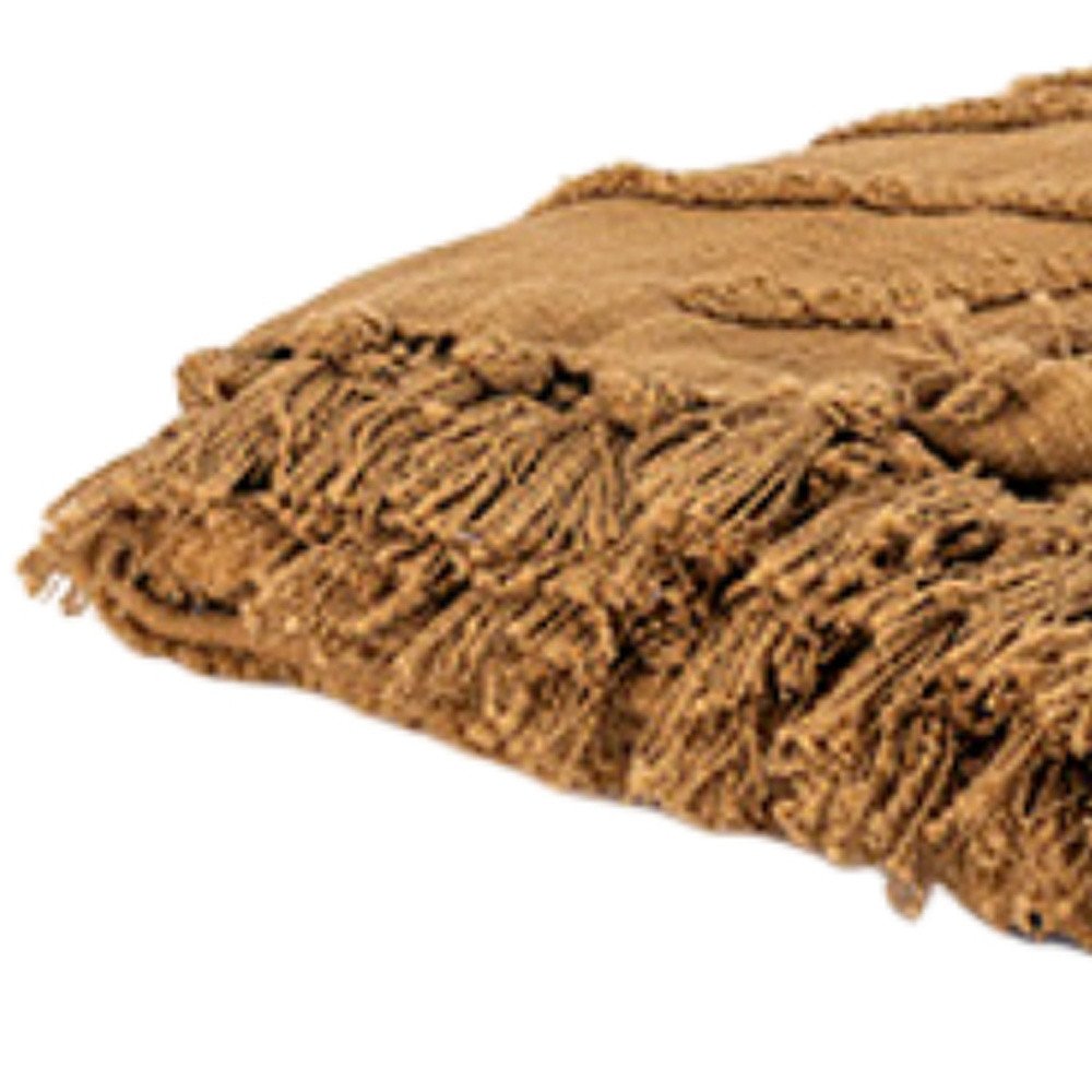 50" X 50" Camel Floral Cotton Woven Throw Blanket