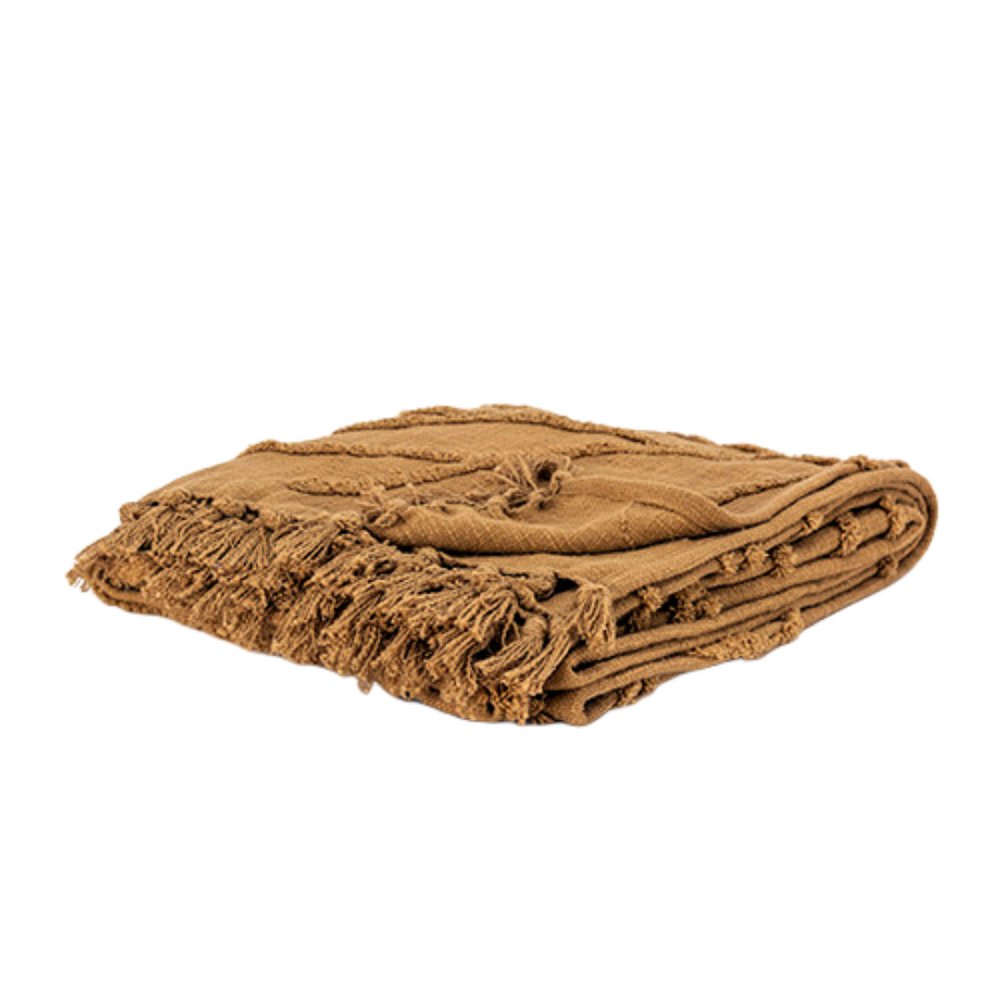 50" X 50" Camel Floral Cotton Woven Throw Blanket