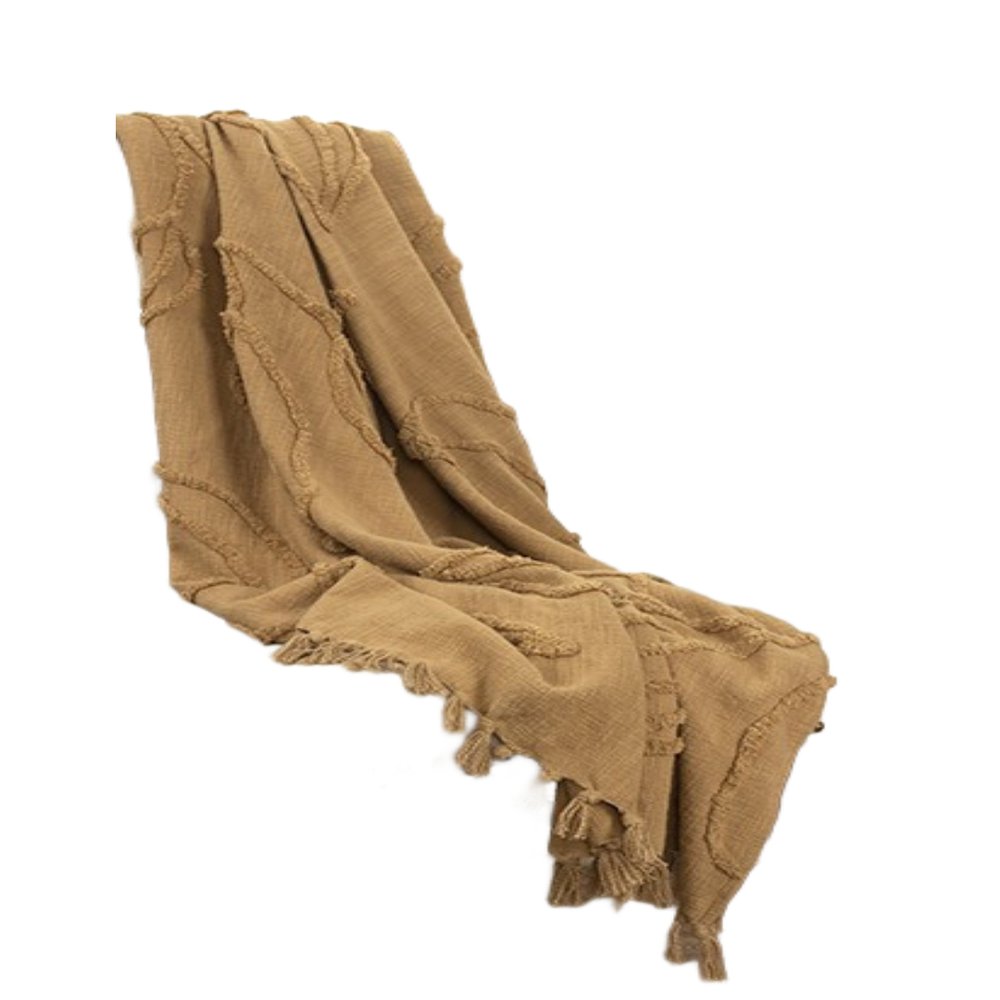 50" X 50" Camel Floral Cotton Woven Throw Blanket