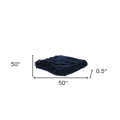 50" X 50" Blue Floral Cotton Woven Throw Blanket with Fringe