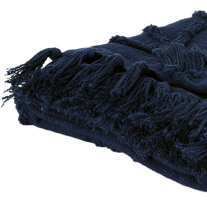 50" X 50" Blue Floral Cotton Woven Throw Blanket with Fringe