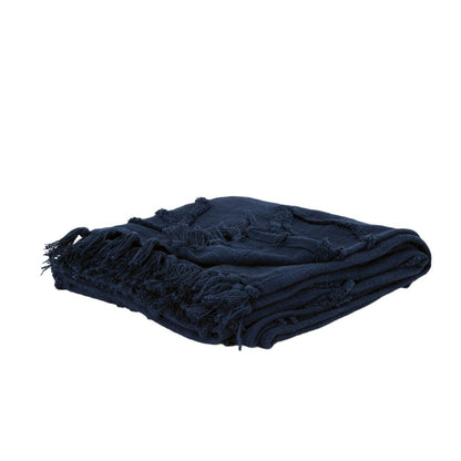 50" X 50" Blue Floral Cotton Woven Throw Blanket with Fringe