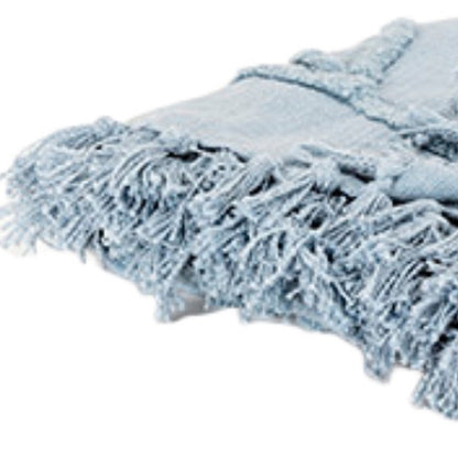 50" X 60" Light Blue Cotton Woven Throw Blanket with Tassels And Fringe