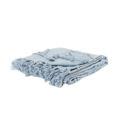 50" X 60" Light Blue Cotton Woven Throw Blanket with Tassels And Fringe