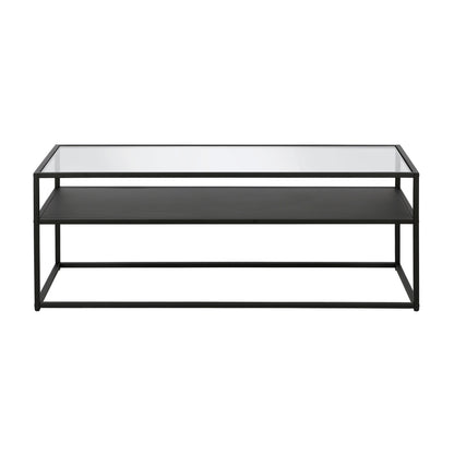 46" Black Glass And Steel Coffee Table With Shelf