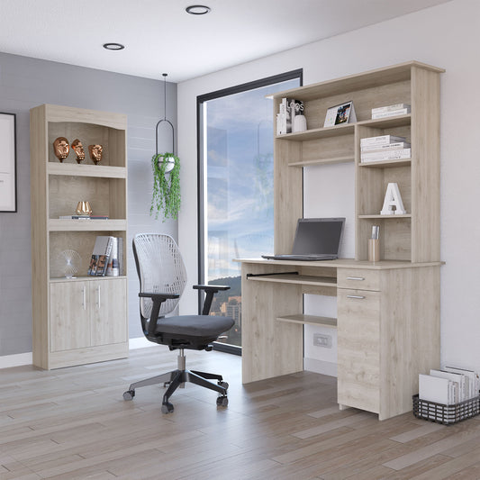 43" Light Gray Computer Desk With Hutch And Bookshelf Set