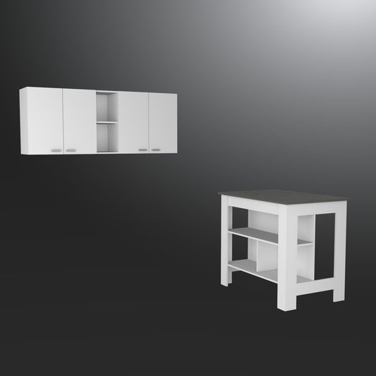 41" Dark Brown and White Wood Kitchen Island Set With Storage