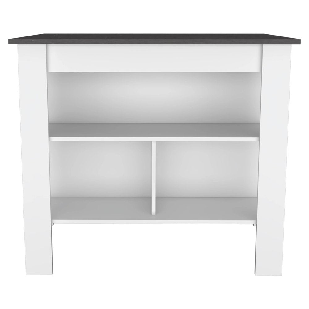 41" Dark Brown and White Wood Kitchen Island Set With Storage