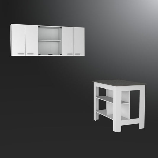 41" Gray and White Wood Kitchen Island Set With Storage