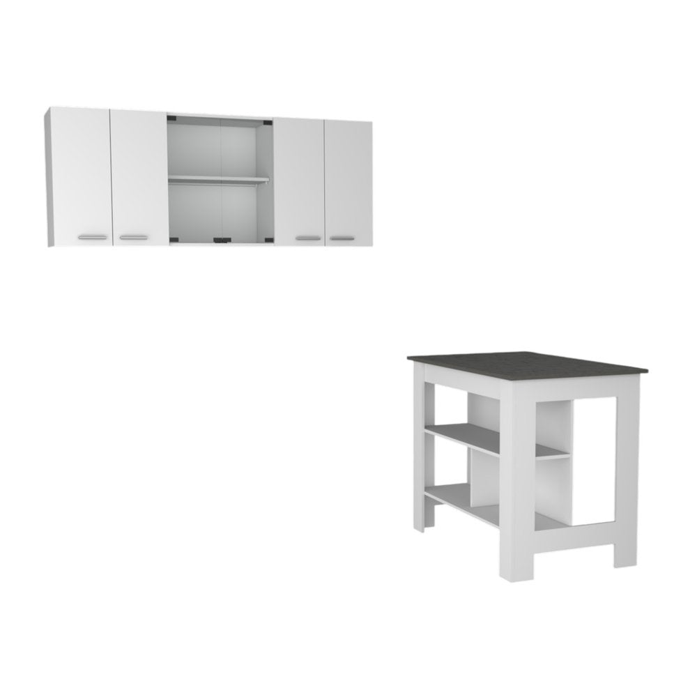 41" Gray and White Wood Kitchen Island Set With Storage