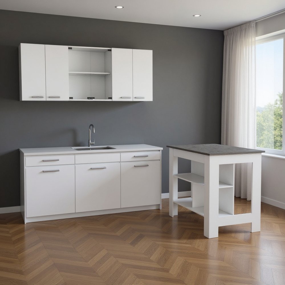 41" Gray and White Wood Kitchen Island Set With Storage