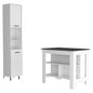 41" Dark Brown and White Wood Kitchen Island Set With Storage