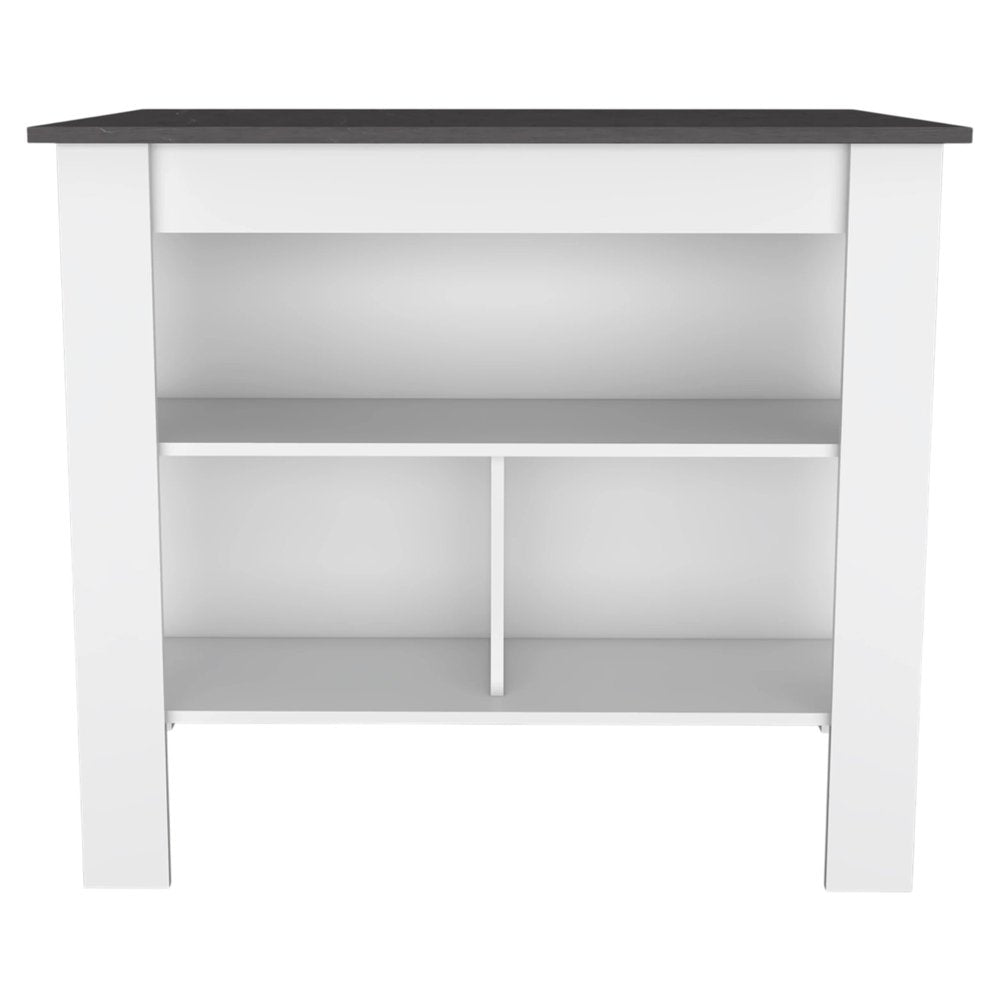 41" Dark Brown and White Wood Kitchen Island Set With Storage