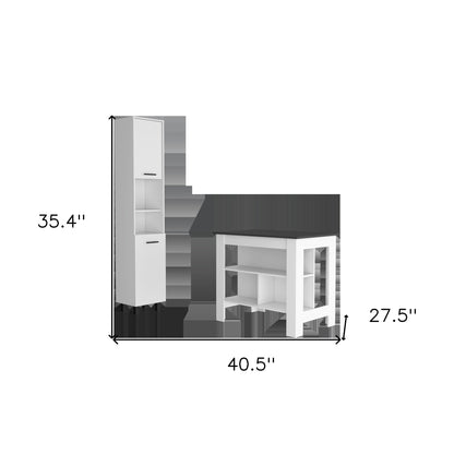 White And Dark Brown 41" Kitchen Island Set With Storage
