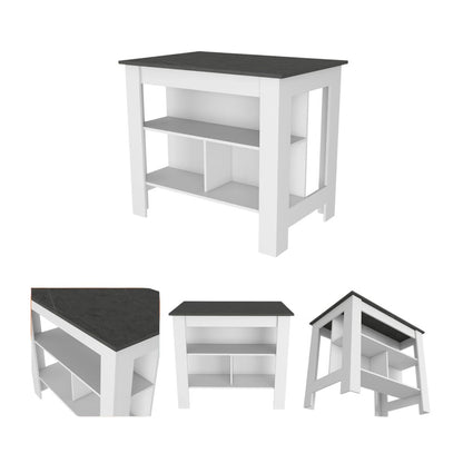 41" Dark Gray and White Wood Kitchen Island Set With Storage