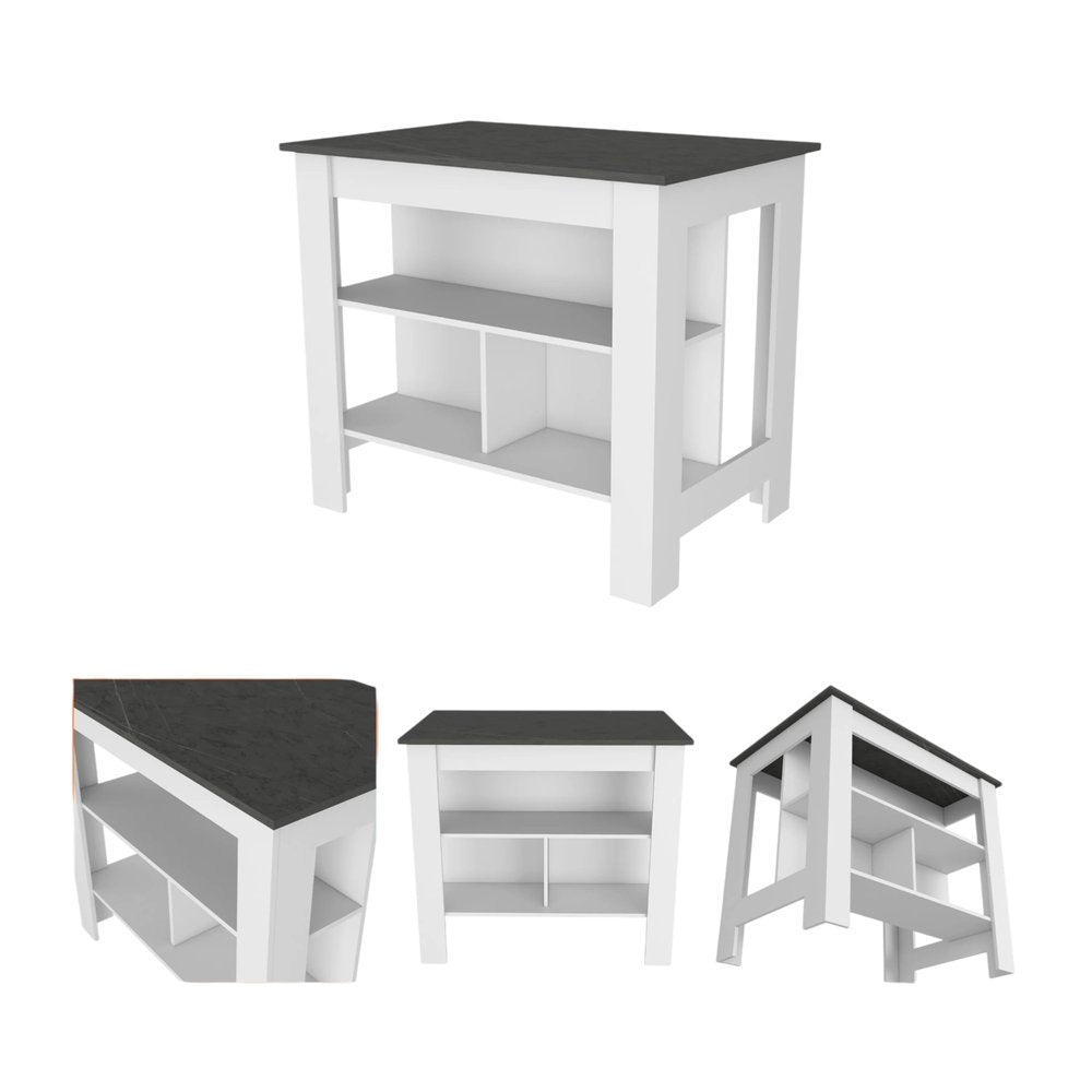 41" Dark Gray and White Wood Kitchen Island Set With Storage