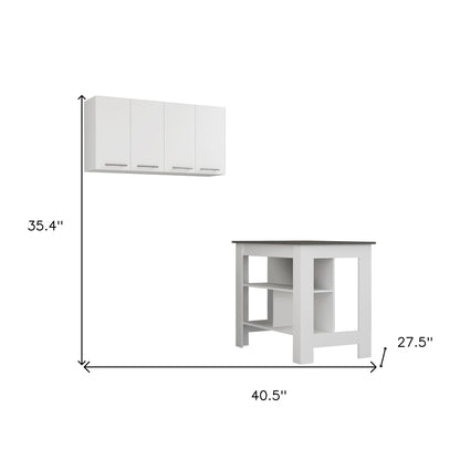 White And Dark Brown 41" Kitchen Island Set With Storage