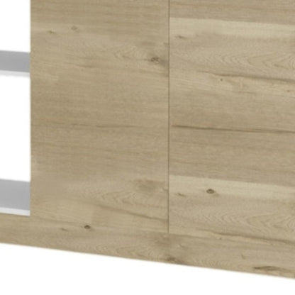 59" Natural White and Brown Wood Kitchen Island Set With Storage