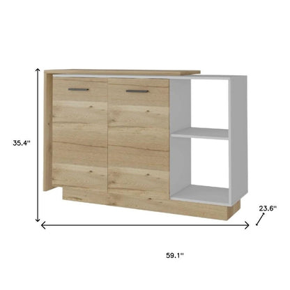 59" Natural White and Brown Wood Kitchen Island Set With Storage