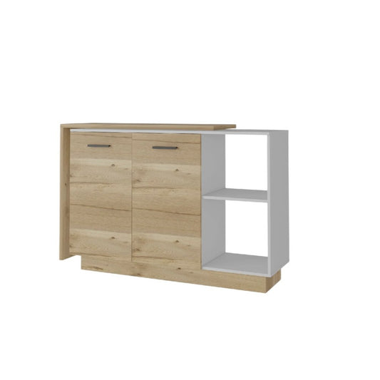 59" Natural White and Brown Wood Kitchen Island Set With Storage