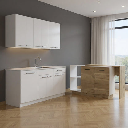59" Natural White and Brown Wood Kitchen Island Set With Storage