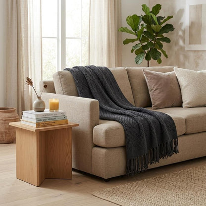 Blue Gray Woven 100% Cotton Throw Blanket
