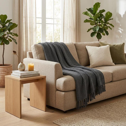 50" X 60" Gray Cotton Woven Throw Blanket