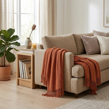 Orange Woven 100% Cotton Throw Blanket