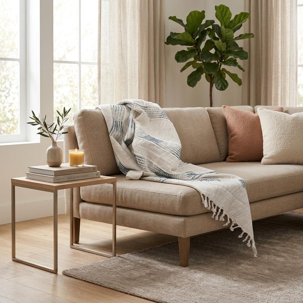Gray Woven Cotton Throw Blanket with Fringe