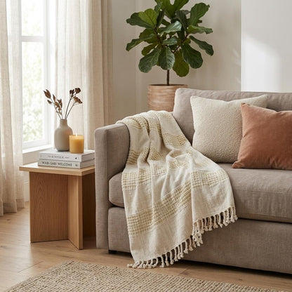 Natural Woven Cotton Throw Blanket