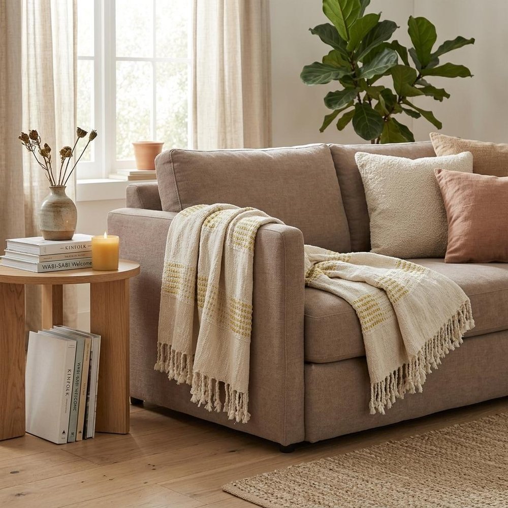 Yellow Woven Cotton Throw Blanket
