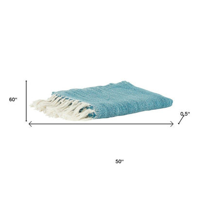 50" X 60" Teal And Blue Poly PET Woven Abstract Throw Blanket with Tassels