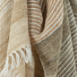 50" X 60" Beige Brown And Ivory Recycled Poly PET Striped Throw Blanket with Tassels